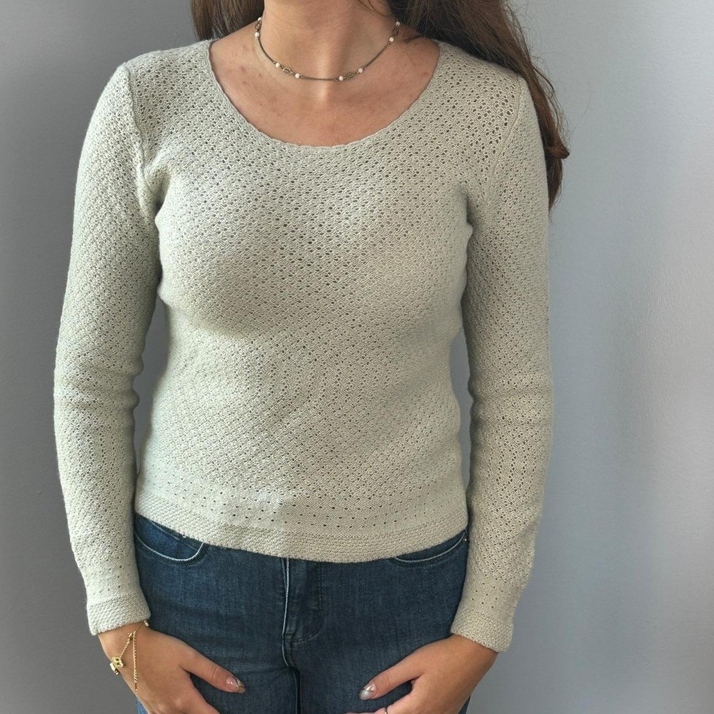 United Colors of Benetton Pointelle Knit Wool Blend Sweater Grey Made in Italy
